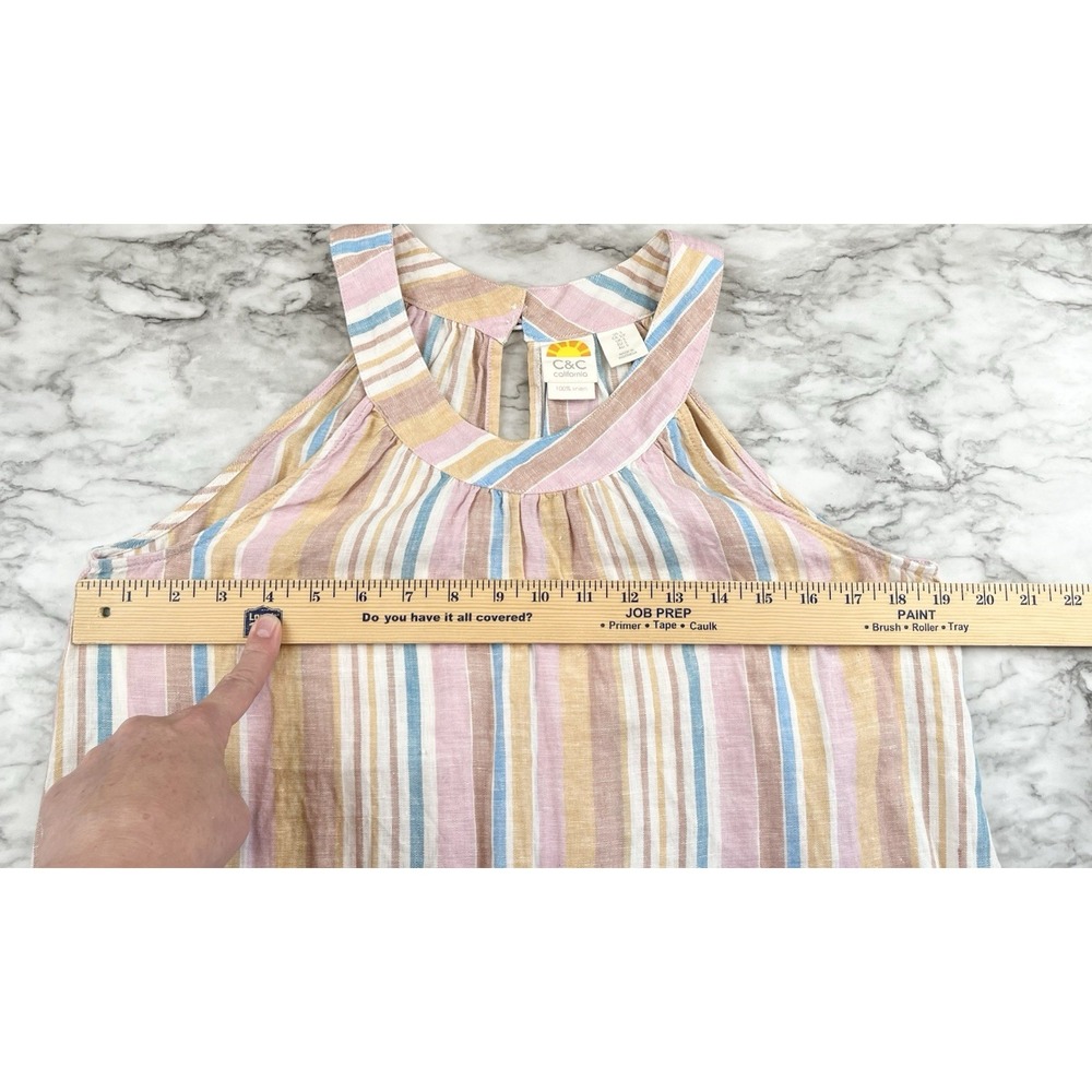 C&C California Multicolor Stripe Sleeveless 100% Linen Dress Size S Shift Beach - Picture 6 of 7